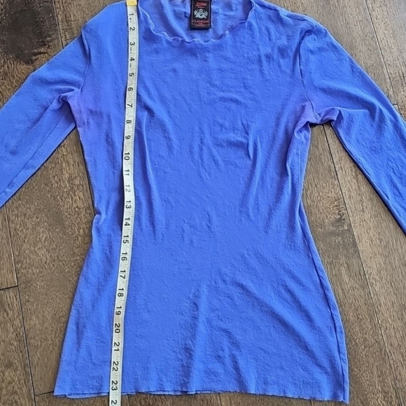 Jean Paul Gaultier Femme Lettuce Edge Top Blue Long Sleeve Sheer Stretch Mesh - Picture 9 of 12